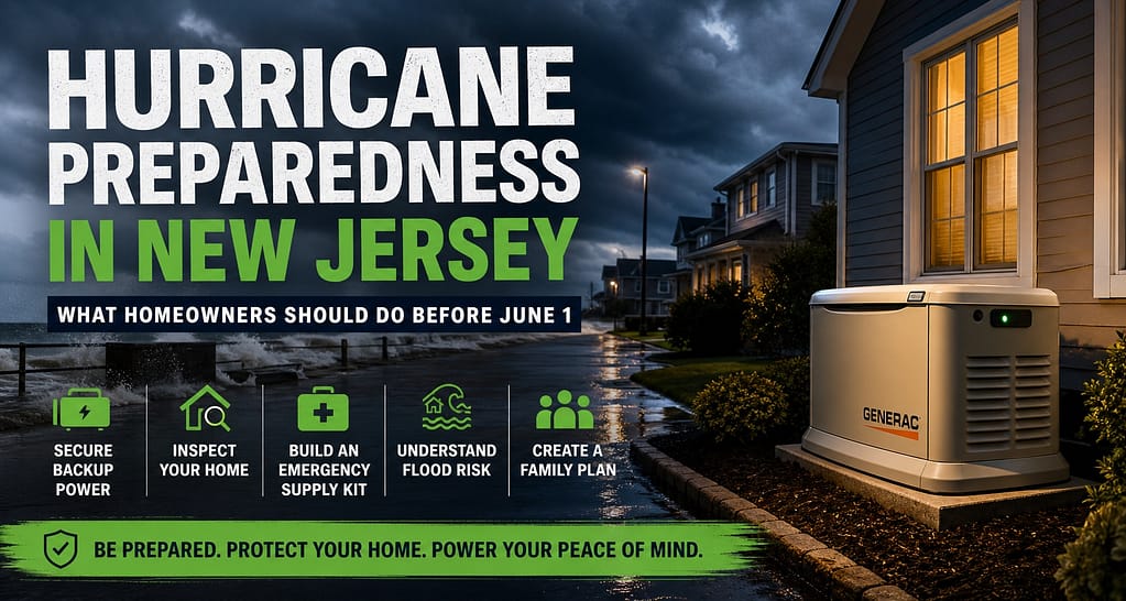Hurricane preparedness in New Jersey with standby generator protecting home during storm
