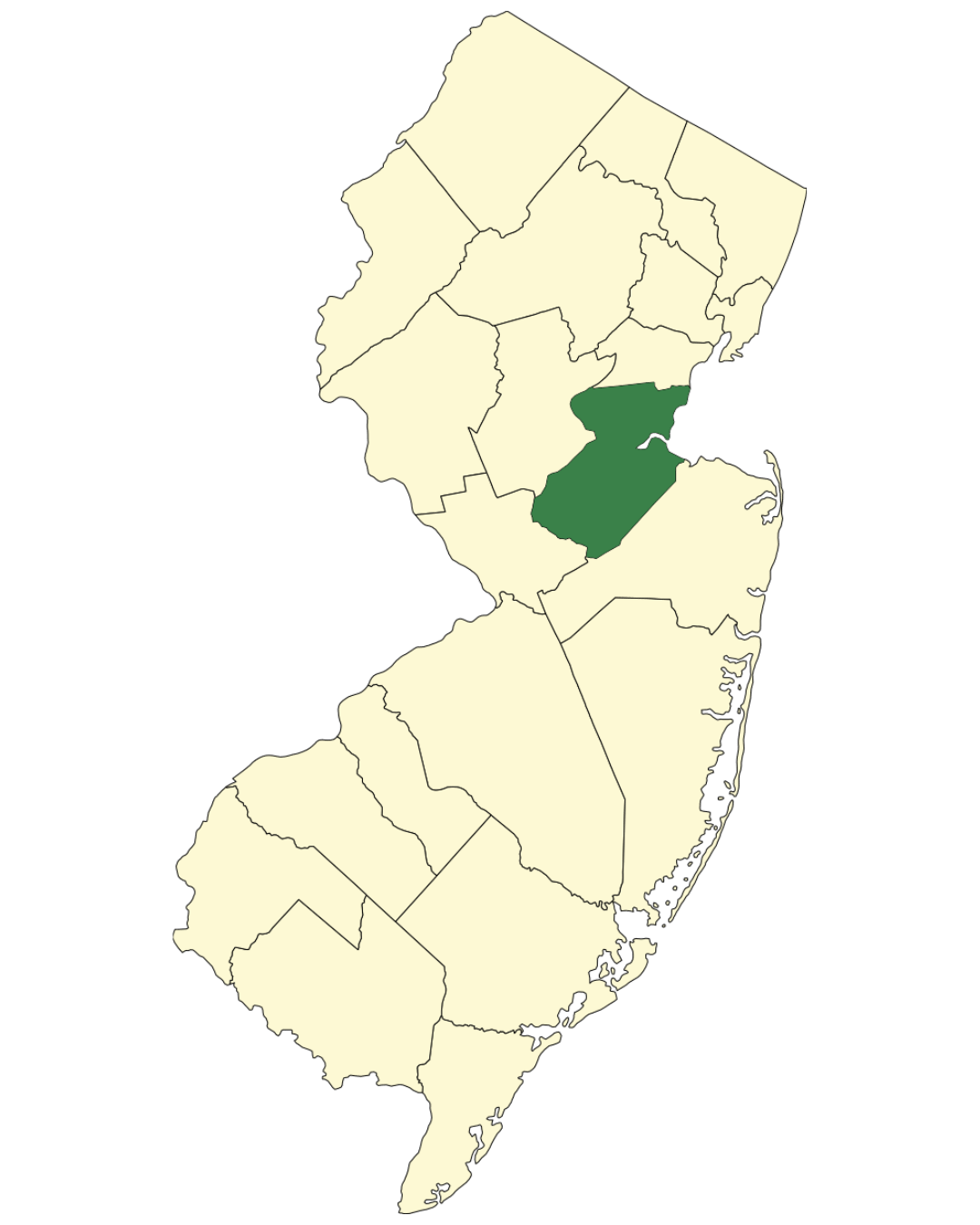 Map of New Jersey highlighting Middlesex County for Generac generator installation and service.