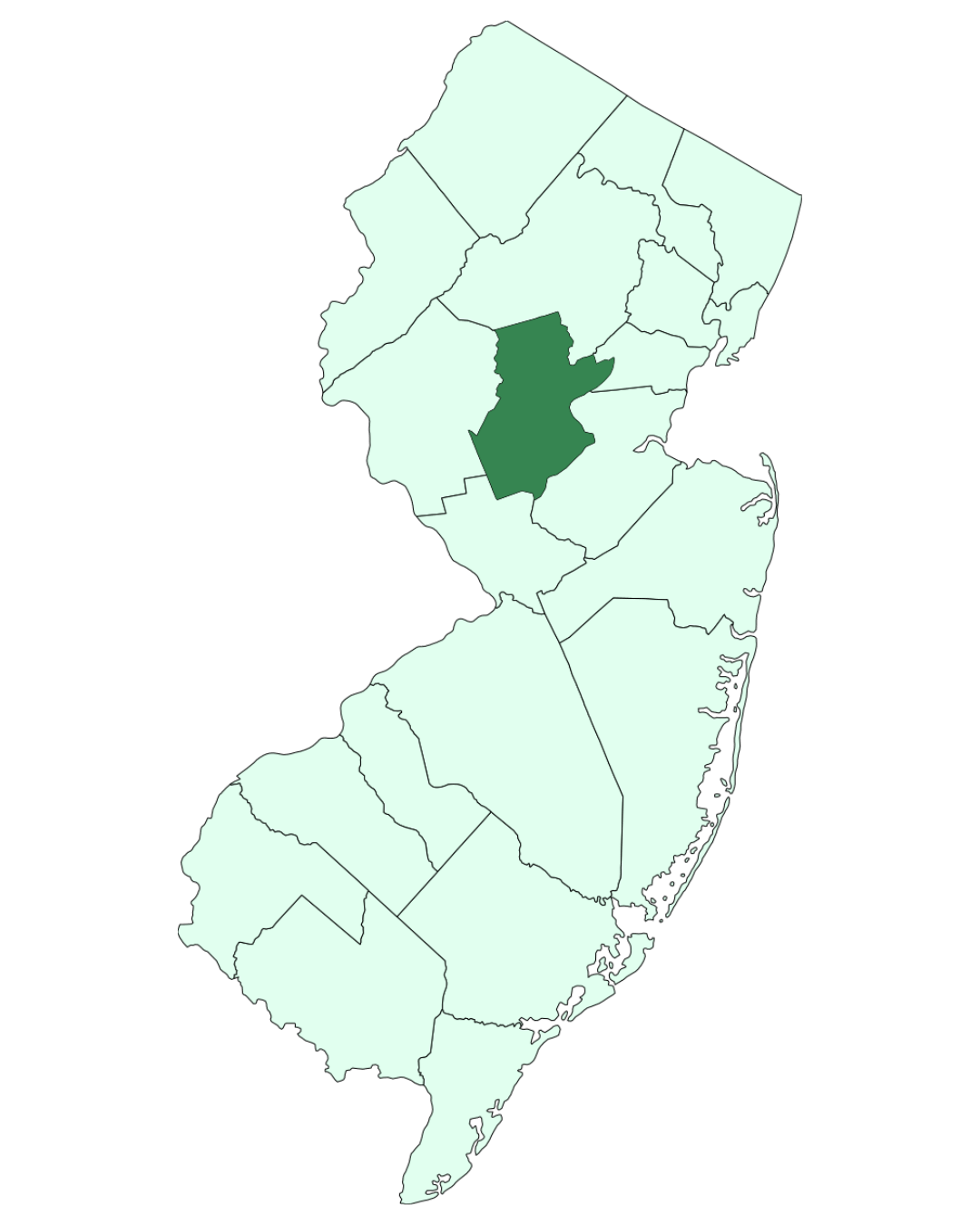 Map of New Jersey highlighting Somerset County solar installation service area by Green Sun Energy Services